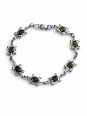 Vintage Costume Jewelry Silver and Green Turtle Bracelet